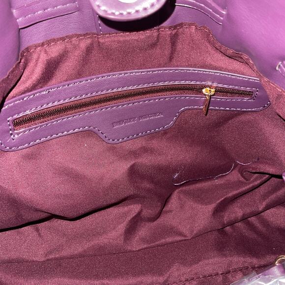 Badgley Mischka Drawstring Bucket Bag Plum Gold Tone New Without Tags - Picture 5 of 8